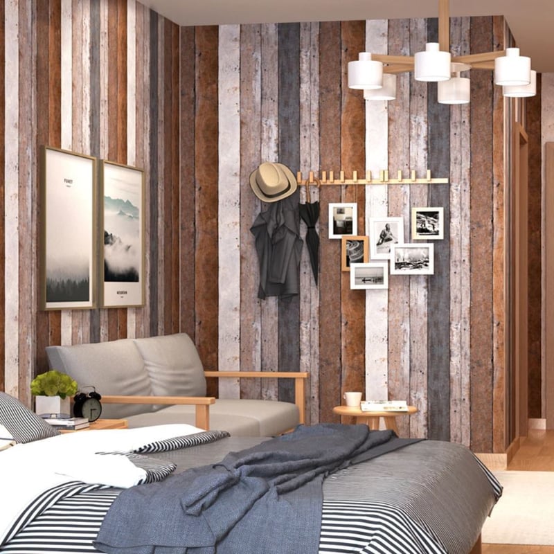 3D 壁紙 木目 カラフルストライプ 1ロール 10m ブラウン | HERO store