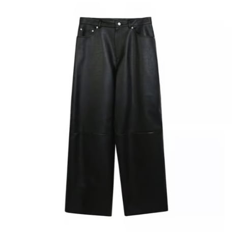 HOUSE NEVER DIES / BACK POCKET LEATHER WIDE PANTS / BLACK