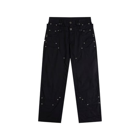 Thought We Friends / Gideon Double-Layered Workpants Distressed Baggy Denims / BLACK