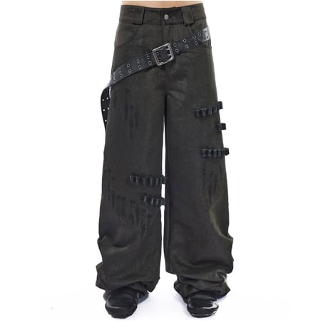 EMOTIONAL WORLD / BELTED COMBAT JEANS / BLACK
