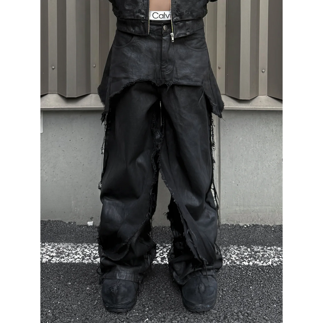 SERONINE LAB / BLACKFILM WAX-CRACK DENIM PANTS