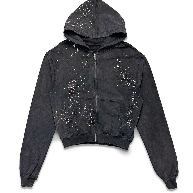 DND4des / RHINESTONE BLACK ZIP UP HOODIE | PLUG