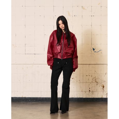 FULL OF SSUN / SINCITY GRAPHIC LEATHER JACKET / RED