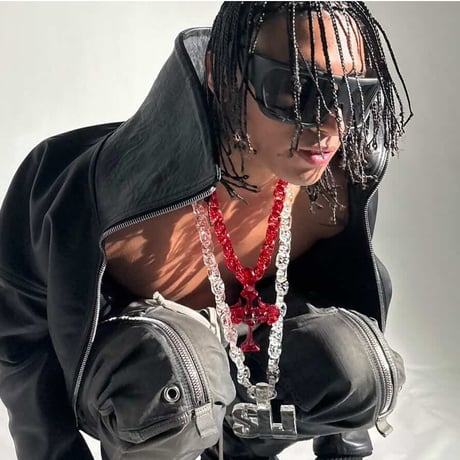 EL Jewlry / CROSS SKULL BAT PENDANT & EL CHAIN / RED