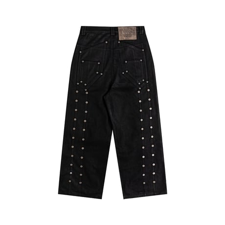 【ラスト1点】Thought We Friends / Lucius Distressed Baggy Denims with Embroidery & Studs / BLACK