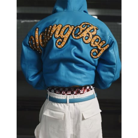 HOUSE NEVER DIES / YOUNGBOY HOODED LEATHER JACKET / BLUE