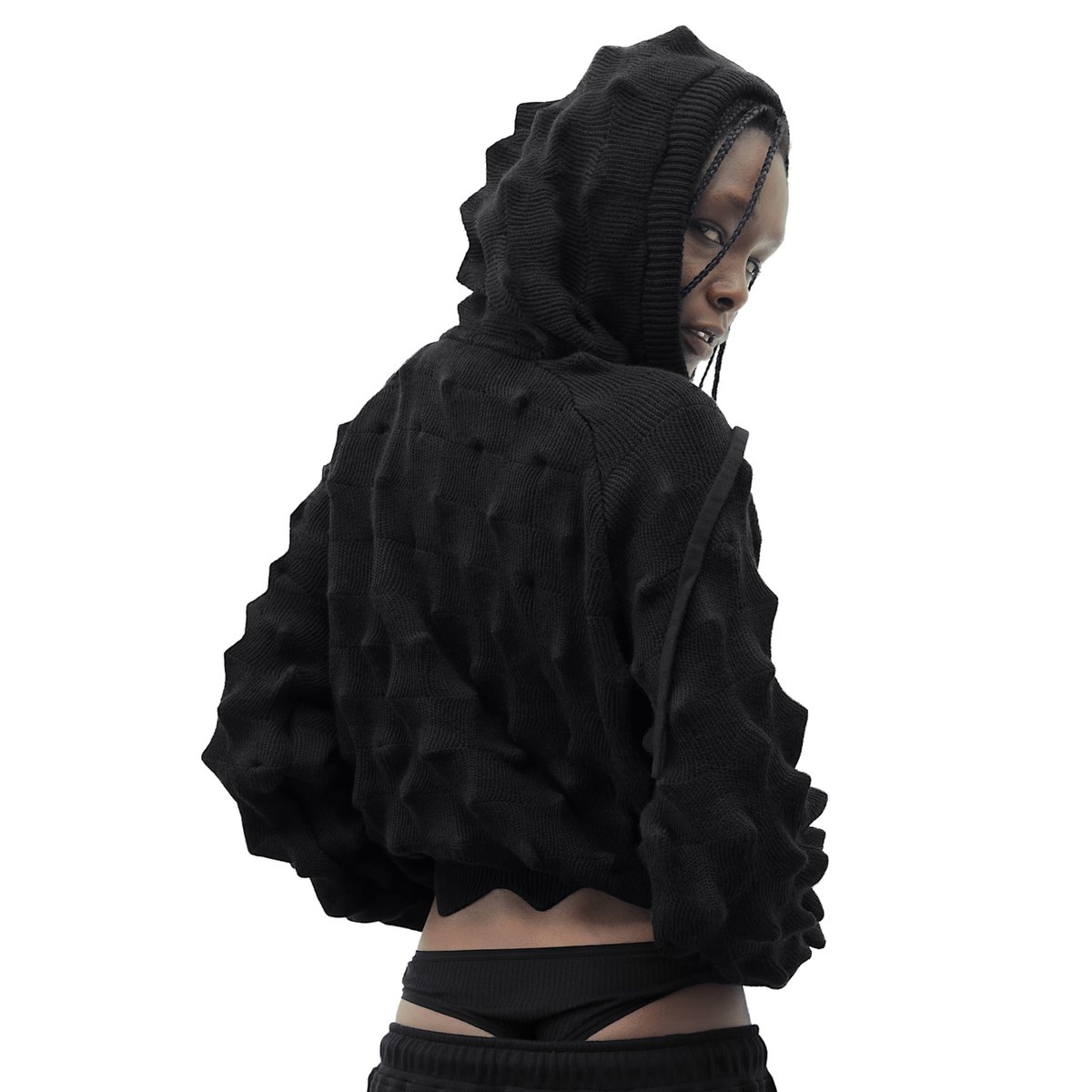 トップス theredthread S button knit hoodie black THEREDTHREAD / ザレッドスレッド】S button knit hoodie