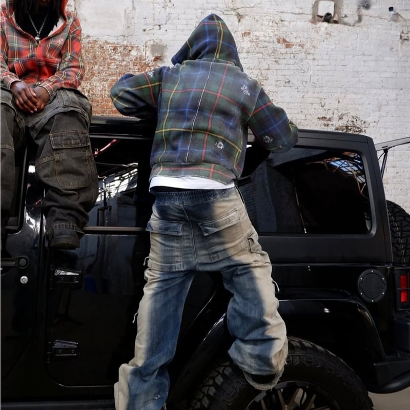 treasure サイン入り　アウター XWORE / TARTAN BLUE PLAID ZIP HOODIE | PLUG