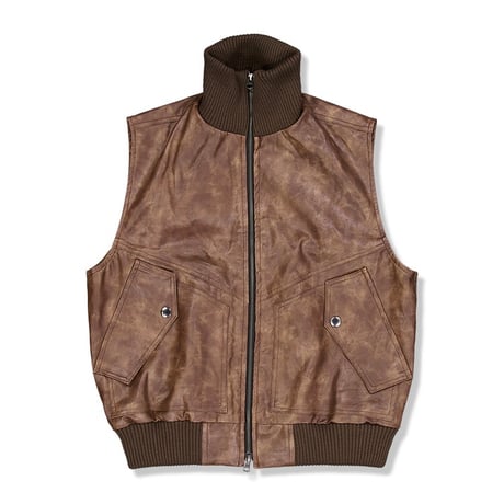 FULL OF SSUN / LEATHER CARGO VEST / BROWN