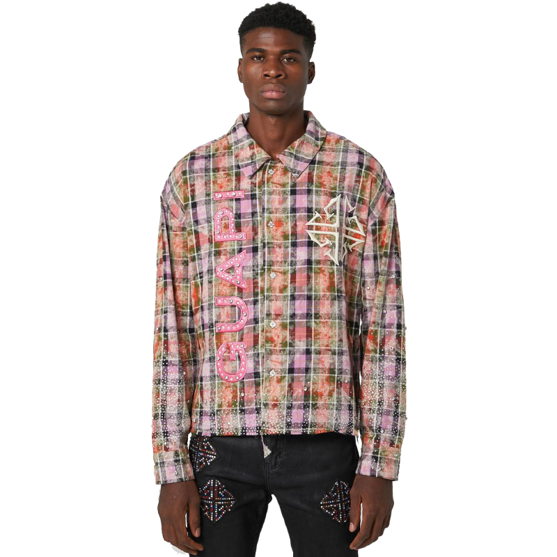 GUAPIチェックラインストーンフランネルシャツ GUAPI / Blush Pink Rhinestone Flannel | PLUG