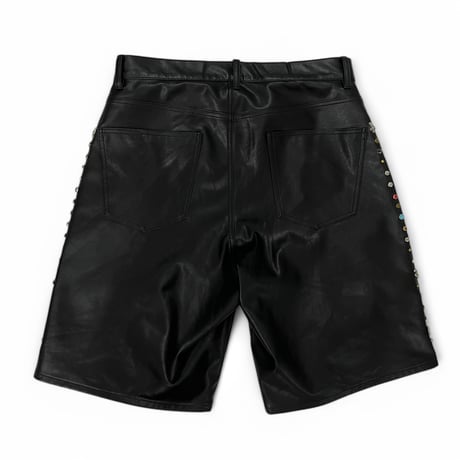 BLOOM YARD / MULTI STUDS V LEATHER SHORTS / BLACK