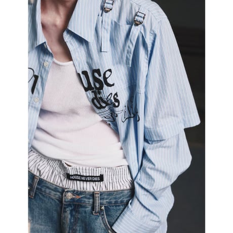 HOUSE NEVER DIES / DOUBLE LAYERED POCKET STRIPE SHIRT / BLUE