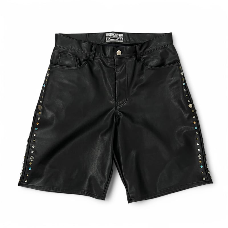 BLOOMYARD / MULTI STUDS V LEATHER SHORTS / BLAC BLOOMYARD / MULTI STUDS V LEATHER SHORTS / BLAC
