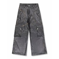 FULL OF SSUN / CIRCLE CARGO WASHING LEATHER PANTS / BLACK