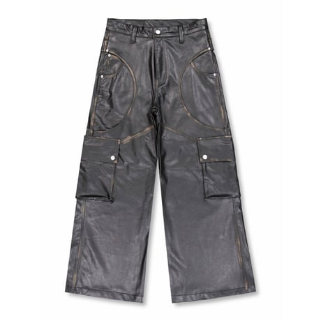 FULL OF SSUN / CIRCLE CARGO WASHING LEATHER PANTS / BLACK