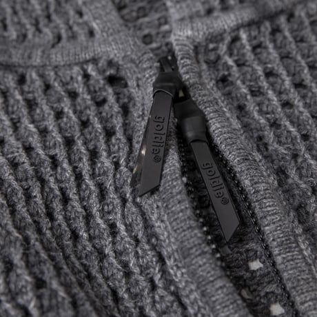 GOLDIE / CROCHET KNIT WASHED ZIP HOODIE / GRAY