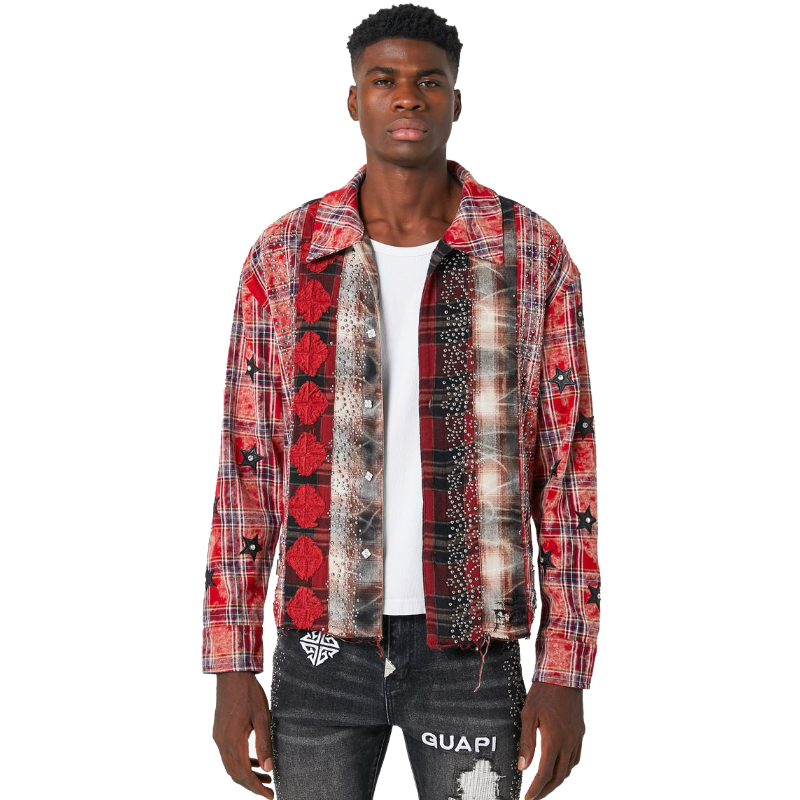 guapiラインストーンシャツ　Mサイズ赤 ラスト1点】GUAPI / Blood Red Patch Flannel | PLUG