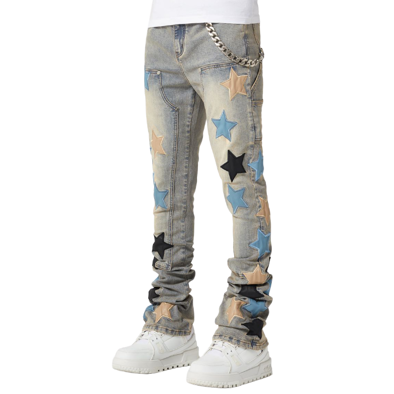 GUAPI PREMIUM 星柄刺繍デニムパンツ 34 GUAPI PREMIUM 星柄刺繍デニム