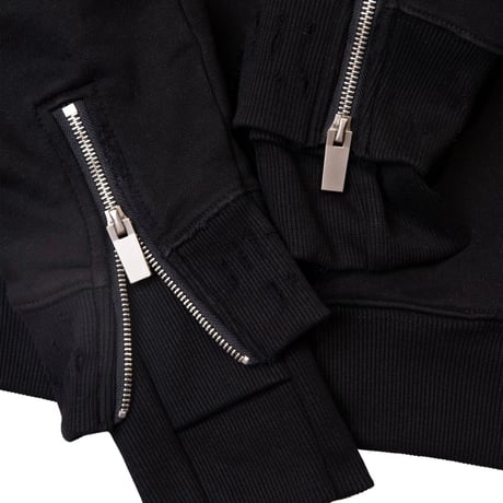 GOLDIE / DISTRESSED GC CURVED ZIP HOODIE / BLACK