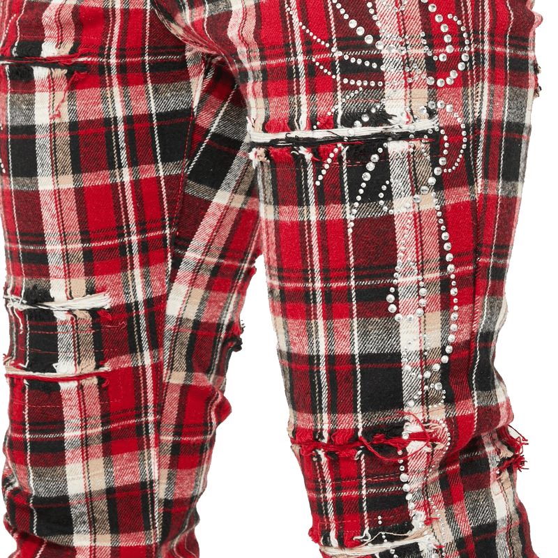 GUAPI ビジュー付きレッドフレアパンツ GUAPI◇ラインストーン/フレアパンツ/ボトム/30/--/PNK : セカンド