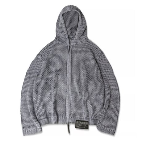 GOLDIE / CROCHET KNIT WASHED ZIP HOODIE / GRAY