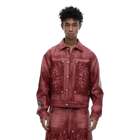 THE BOY HAS NO PATIENCE / BLOOD MOON NIGHT SPIDER WEB LEATHER JACKET / RED