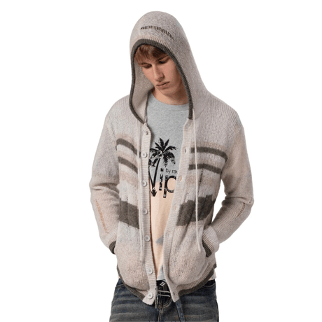 RACER WORLDWIDE / DISTRESSEED KNIT HOODIE / BEIGE