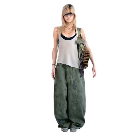 【ラスト1点】ETERNAL LOVE / DARK SAGE STAINED BAGGY DENIM