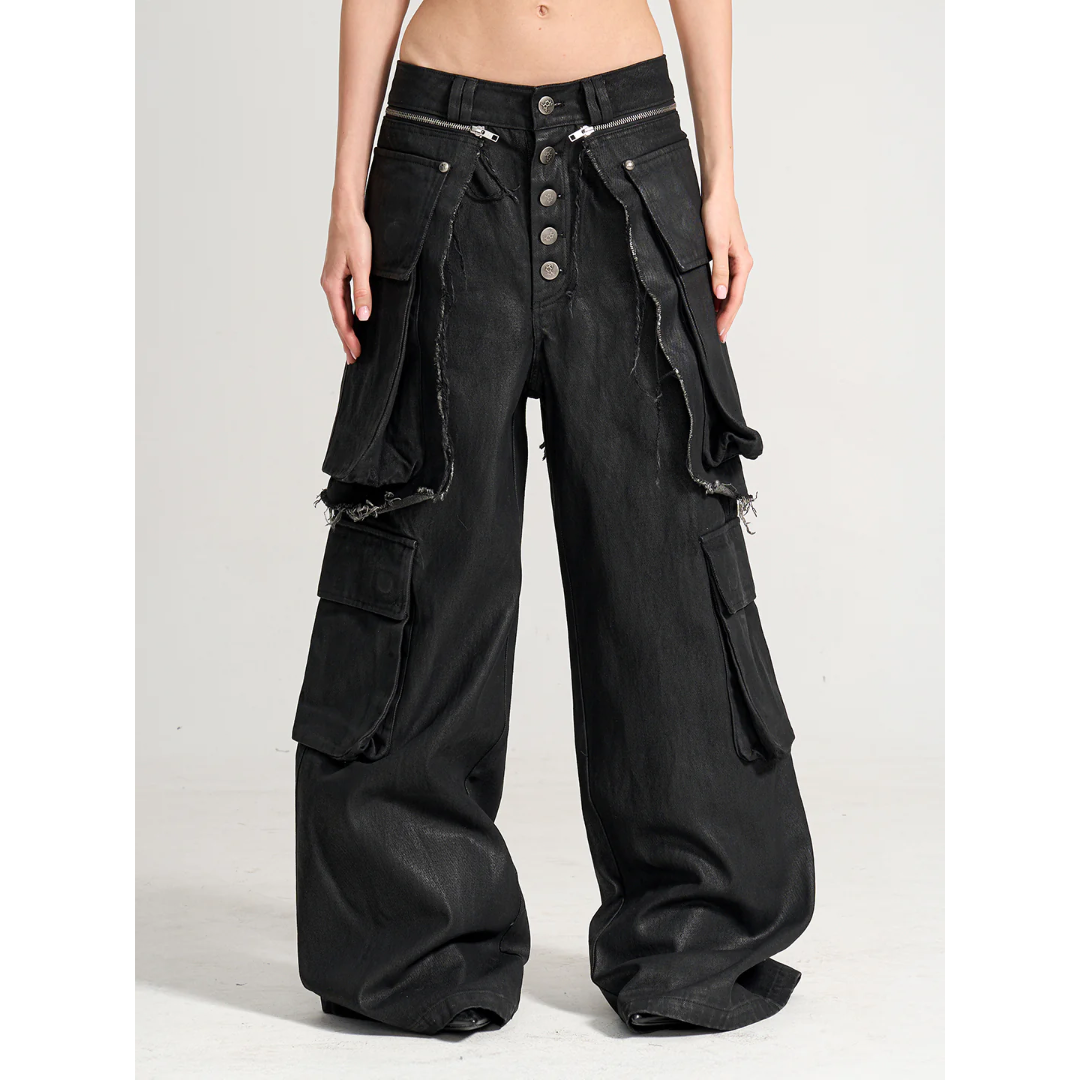 SERONINE LAB / WAX-BRUSHED LAYERED DENIM PANTS