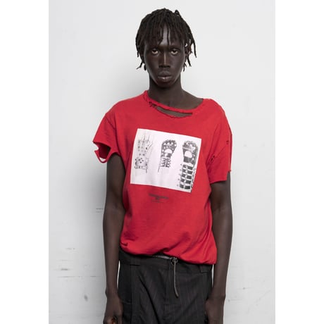 HYACYN / Eet T-Shirt Red Cotton Distressed Gloves