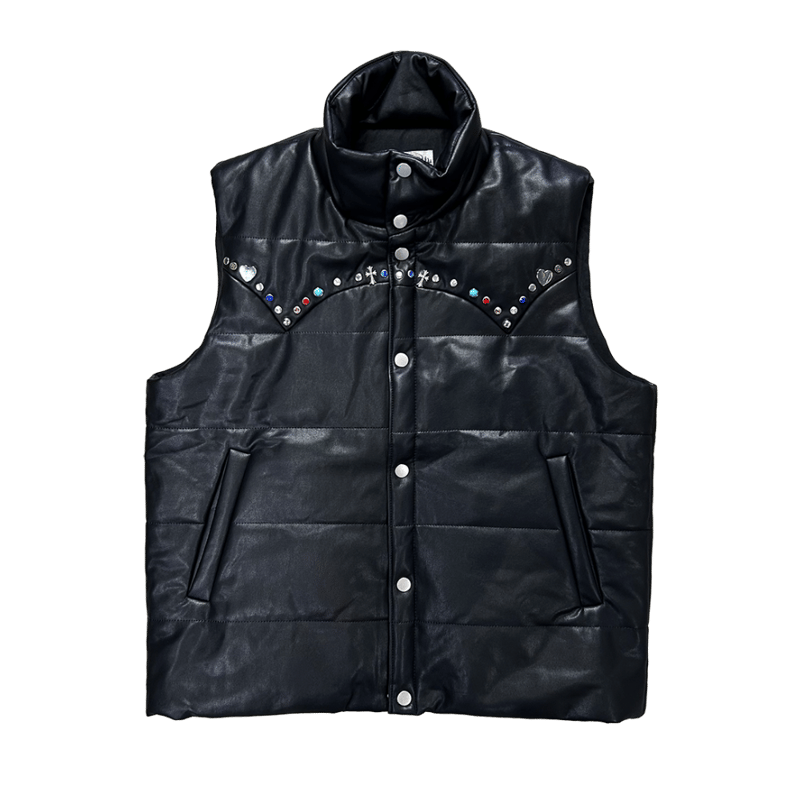 BLOOM YARD / MULTI STUDS V LEATHER 完売商品 BLOOM YARD / MULTI STUDS V LEATHER VEST / BLACK