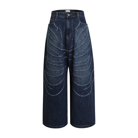 DND4des / RHINESTONE HIGH BAGGY JEANS / NAVY