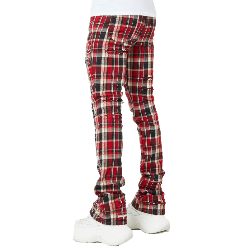 GUAPI ビジュー付きレッドフレアパンツ GUAPI / BLOOD RED EMBELLISHED FLANNEL PANT | PLUG