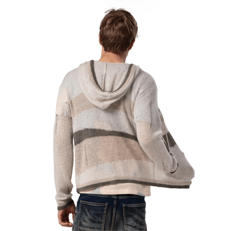 RACER WORLDWIDE / DISTRESSEED KNIT HOODIE / BEIGE