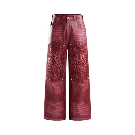 THE BOY HAS NO PATIENCE / BLOOD MOON NIGHT SPIDER WEB LEATHER PANTS / RED