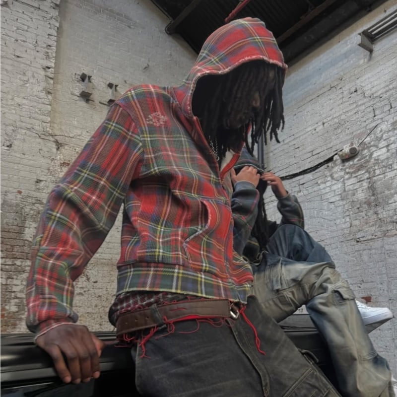 XWORE / TARTAN RED PLAID ZIP HOODIE | PLUG