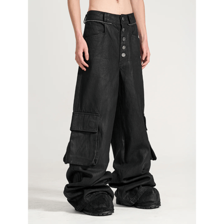 SERONINE LAB / WAX-BRUSHED LAYERED DENIM PANTS