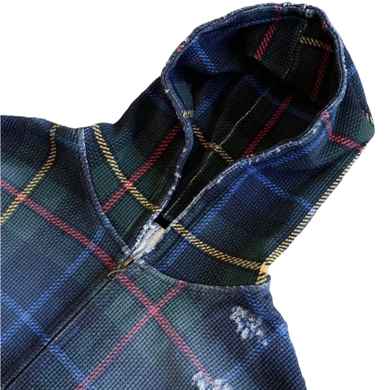 treasure サイン入り　アウター XWORE / TARTAN BLUE PLAID ZIP HOODIE | PLUG