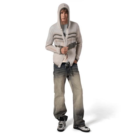 RACER WORLDWIDE / DISTRESSEED KNIT HOODIE / BEIGE