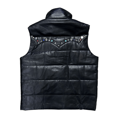 BLOOM YARD / MULTI STUDS V LEATHER VEST / BLACK