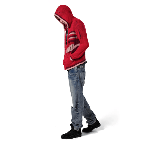 RACER WORLDWIDE / DISTRESSEED KNIT HOODIE / RED