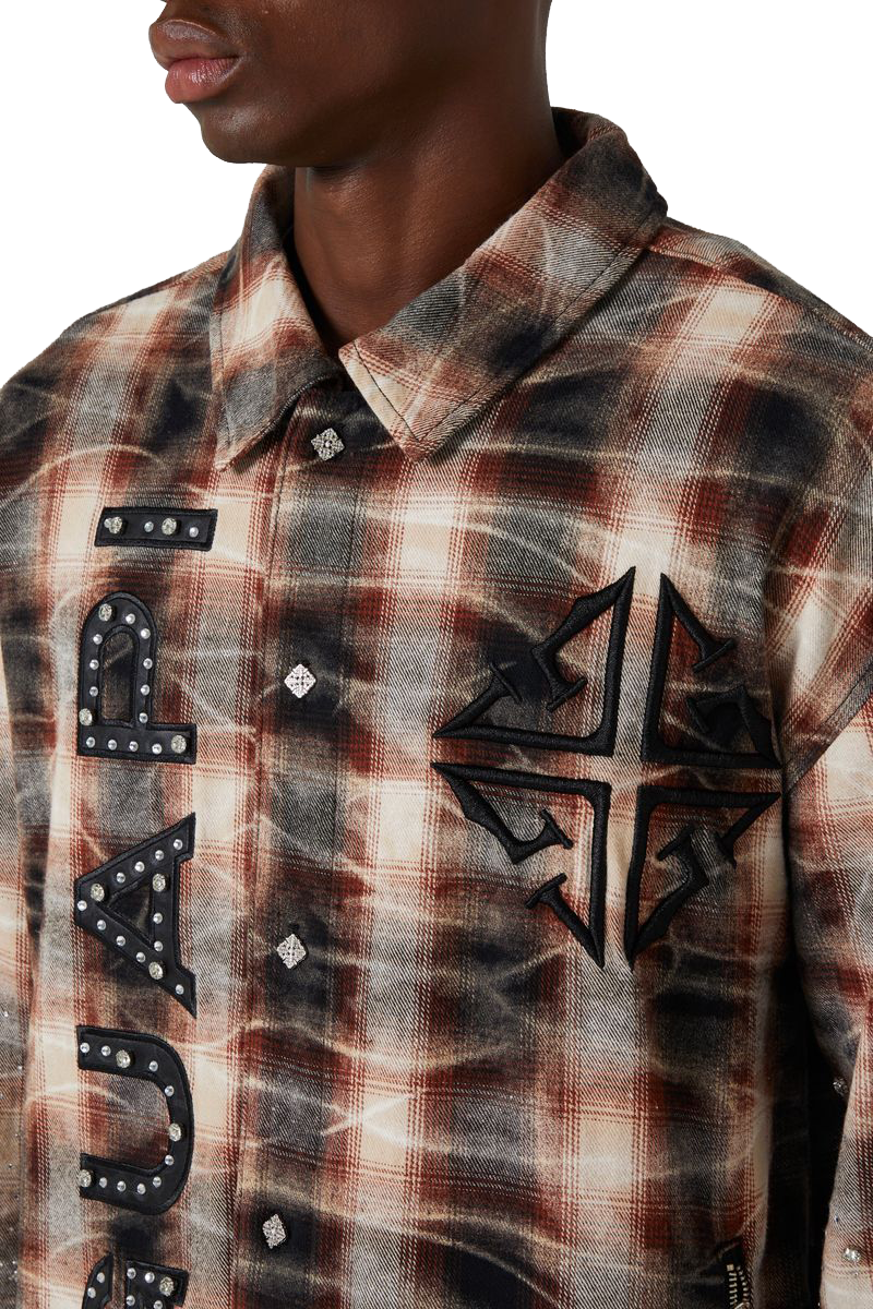 GUAPIチェックラインストーンフランネルシャツ GUAPI / Blush Pink Rhinestone Flannel | PLUG