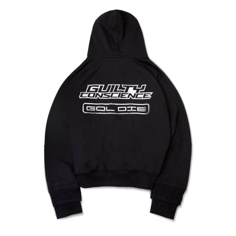 GOLDIE / DISTRESSED GC CURVED ZIP HOODIE / BLACK