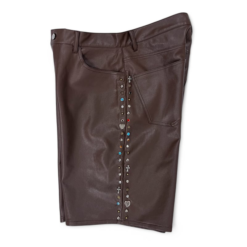 BLOOMYARD / MULTI STUDS V LEATHER SHORTS / BROW BLOOMYARD / MULTI STUDS V LEATHER SHORTS / BROW