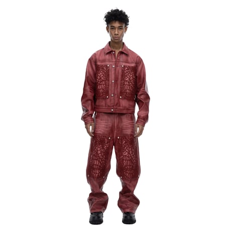 THE BOY HAS NO PATIENCE / BLOOD MOON NIGHT SPIDER WEB LEATHER PANTS / RED