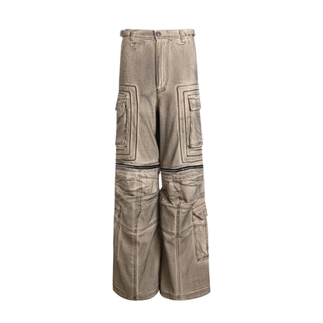 DND4des / DISTRESSED DRAWSTRING ADJUSTABLE ZIPPER CARGO PANTS / SAND