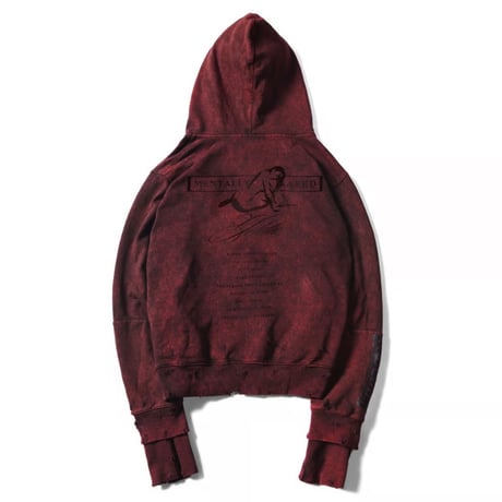GOLDIE / DISTRESSED GC CURVED ZIP HOODIE / RED