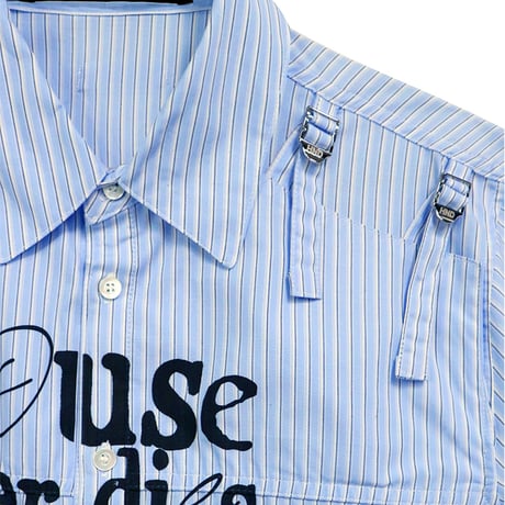 HOUSE NEVER DIES / DOUBLE LAYERED POCKET STRIPE SHIRT / BLUE