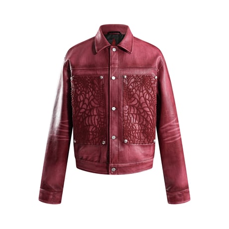 THE BOY HAS NO PATIENCE / BLOOD MOON NIGHT SPIDER WEB LEATHER JACKET / RED
