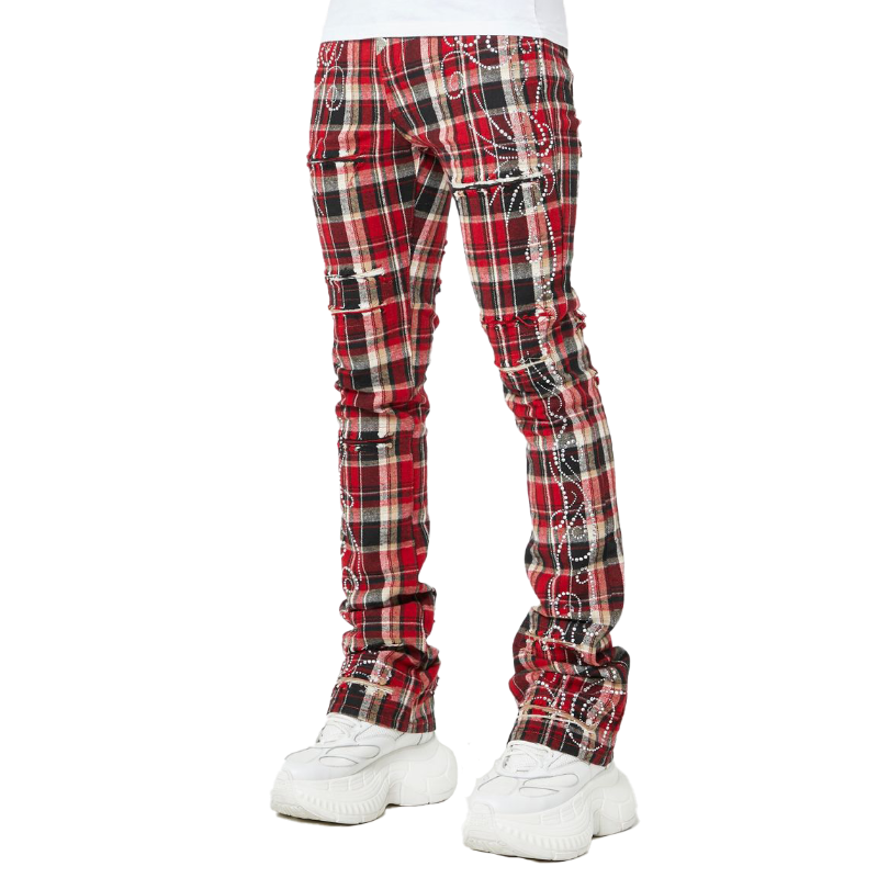 GUAPI ビジュー付きレッドフレアパンツ GUAPI / BLOOD RED EMBELLISHED FLANNEL PANT | PLUG